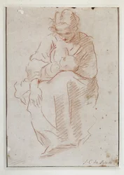 Mamma ammar sitt barn (ritning