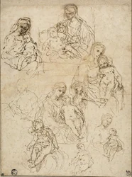 Skisser över jungfrun och barnet och den heliga familjen, 1642-48
