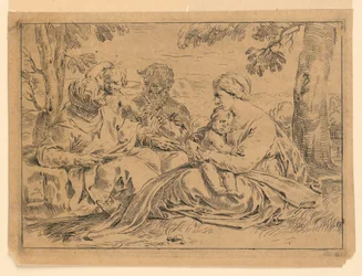 Den heliga familjen med Saint John och Saint Elizabeth