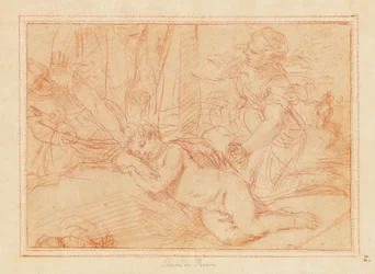 Venus och nymferna avväpnar Amor (rödkrita på papper)