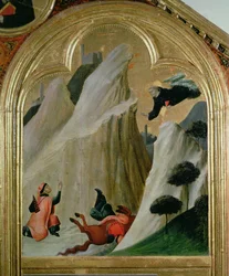 Agostino räddar en man som fallit av sin häst, från den salige Agostino Novellos altare, ca 1328