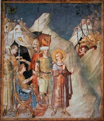 Avsnitt av Saint Martins liv: "" Saint Martin of Tours avsäger sig vapen"" Fresk av Simone Martini (1285-1344). 1312-1317 - Dim 265x230 cm Nedre basilikan av Saint Francis of Assisi; St Martins kapell, Assisi