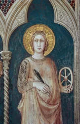 Saint Catherine of Alexandria - Fresk av Simone Martini (ca 1284-1344) - Basilica of Saint Francois of Assisi, nedre kyrkans kapell Saint Martin, Assisi