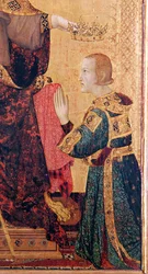 St. Louis av Toulouse (1274-97) kröner sin bror, Robert av Anjou (1278-1343) från altaret i St. Louis av Toulouse, 1317 (tempera på panel) (detalj av 183716)