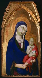 Madonnan och barnet, detalj från St Dominicus altartavla, av Simone Martini (1283-1344), tempera och guld på träpanel