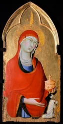 Magdalena, detalj av St Dominikus altartavla, av Simone Martini (1283-1344), tempera och guld på träpanel