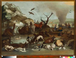 Noaks offer efter syndafloden Målning av Sinibaldo Scorza (1589-1631) 1600-talet Dim 70x101 cm Genes, Musei di Strada Nuova (ex Palazzo Rosso)
