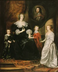 Porträtt av änkan efter hertigen av Buckingham och hennes barn, 1633.