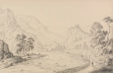 Album med 30 vyer i Tyrolen och Italien: Between Brixen och Klausen - Tyrolen, 27 oktober 1840