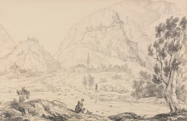 Album med 30 vyer i Tyrolen och Italien: Trostburgs fästning nära staden Kollman. Tyrolen. 28 oktober 1840