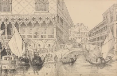 Album med 30 vyer i Tyrolen och Italien: Suckarnas bron och en del av Dogepalatset 10 november 1840