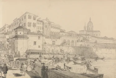 Album med 30 vyer i Tyrolen och Italien: Vy över Casino Pecori på lungan Arno, Sir Charles D