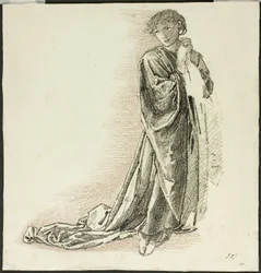 Knästående draperad figur
