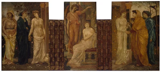 Cupid och Psyche - Palace Green Murals - Psyches systrar besöker henne i Amors hus, 1881.