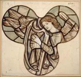 Design för målat glas i Lyndhurst Church: An Angel Harpist, 1862