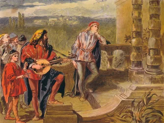 Musikern sjunger i The Two Gentlemen of Verona: Act IV Scene II, c1875