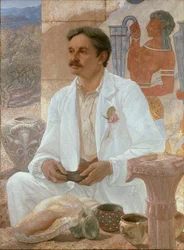 Sir Arthur Evans bland ruinerna av Knossos-palatset, 1907