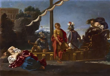 Renaud tar farväl av Armida - ämne hämtat från La Jerusalem Liberee av Torquato Tasso dit Le Tasse (1544-1595) - Rinaldos farväl till Armida av Badalocchio, Sisto (1585-c. 1647). olja på duk