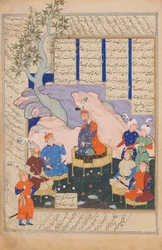 Luhrasp hör från de återvändande Paladins of the Vanishing Kai Khusrau, Folio..., 1576-77.