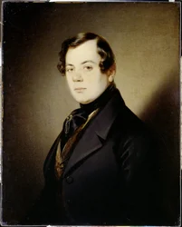 Porträtt av poeten Vladimir Grigorievitch Benediktov (1807-1873) (Porträtt av poeten Vladimir G. Benediktov) - Peinture de Sandor Kozina (1808-1873), huile sur toile (67x54 cm), cirka 1840 - A. Pushkin Memorial Museum, St. . Petersburg (Ryssland)