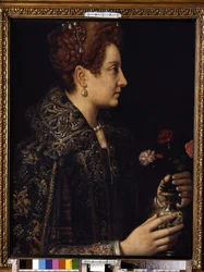 ""Porträtt av en kvinna i profil"" (kvinnoporträtt) Målning av Sofonisba Anguissola (cirka 1532-1625) Mått 68,5x52,5 cm Eremitagemuseet, Sankt Petersburg