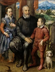 Konstnärens far Amilcare Anguissola och hennes syskon Minerva och Asdrubale, ca 1559