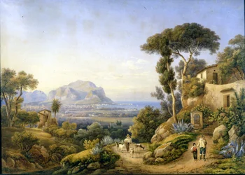 Palermo och Monte Pellegrino. Målning av Solomon Corrodi