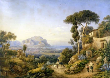 Palermo och berget Pellegrino. Målning av Solomon Corrodi