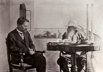 Leo Tolstoj och Anton Tjechov, ryska författare, 1902