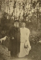 Den ryske författaren Leo Tolstoy och hans fru Sophia Tolstaya, Ryssland, 1895