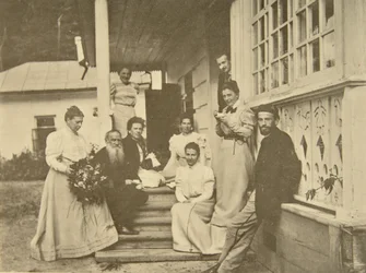 Den ryske författaren Leo Tolstoy med familj på sin frus födelsedag, Ryssland, 1900-talet