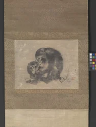 Monkey And Offspring (bläck på papper)