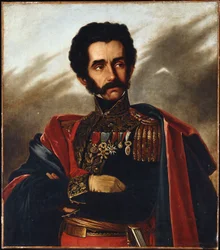 Porträtt av Befriaren Simón Bolívar, halvfigur, i full paraduniform, ca 1840