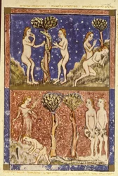 Adam och Eva, illustration från Sarajevo Haggadah