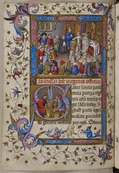 Lägg till. 28962, f.281v, Alfonso V deltar i mässan, från Psalter and Hours of Alfonso V of Aragon. c.1442 (vellum)
