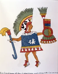 Aztekisk krigare i Codex Vaticanus 3738 (Codex Vat. Rios). Faksimil av manuskriptet av dominikanen Pedro de los Rios, mellan 1570 och 1589, Bibl. Vatikanen.