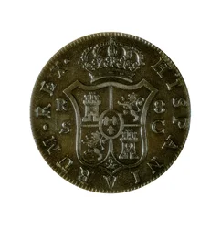 Mynt av 8 spanska realer, kastiliansk valuta som slogs i Sevilla under Karl IV:s regeringstid (1748-1819)
