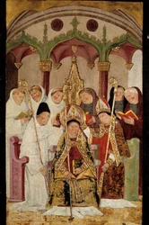 Invigning av en festmålning på trä från Spanska skolan. Bayonne från 1400-talet, Bonnat-museet