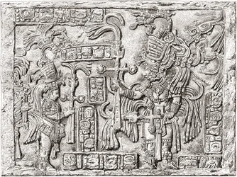 Dekorativ överliggare från den antika mayastaden Yaxchilan, Chiapas, Mexiko