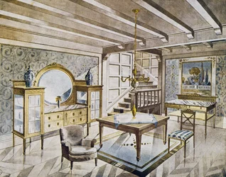 Design av vardagsrum, cirka 1900, Spanien, 1900-talet