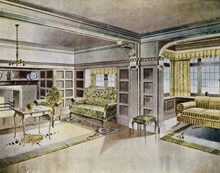 Design av vardagsrum, cirka 1900, Spanien, 1900-talet