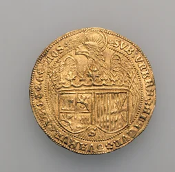 Dubbel excellente av Ferdinand II av Aragonien (1452-1516) och Isabella av Kastilien (1451-1504), myntverket i Sevilla, 1475 (guld) (se 168057)