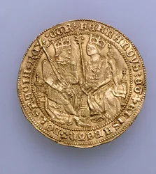 Dubbel excelente av Ferdinand II av Aragonien (1479-1516) och Isabella av Kastilien (1474-1504), myntverket i Sevilla, 1475