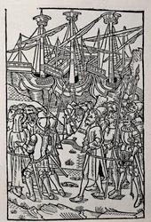 Gravyr i Vespasianus historia, tryckt 1495 i Zaragoza (s/v illustration)