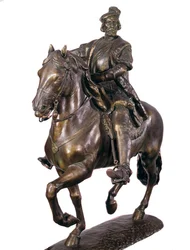 Ridsporträtt av Hernan Cortes (eller Cortez) (1485-1547), spansk conquistador. Anonym bronsskulptur från 1500-talet. Armee-museet, Madrid