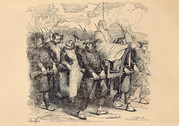 Första Carlistkriget (1833-1840): Carlistgeneralen Tomas Zumalacarregui (1788-1835) sårade under belägringen av Bilbao