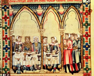 Fol.16v förlovningsbankett, från manuskriptet gjort under ledning av Alfonso X Den vise kungen av Castilla och Leon
