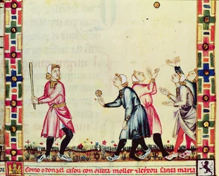 Fol.61v Spel med pelota i det fria, från manuskriptet gjort under ledning av Alfonso X (1221-84) Den vise, kungen av Kastilien och Leon