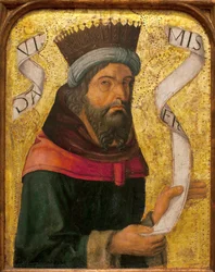 King David - Anonym målning av en spansk mästare, olja och guld på trä, cirka 1500 (Kung David, av en spansk okänd mästare, olja på panel