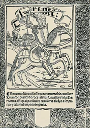 Riddare på sitt berg, Frontispice av det spanska verket Tirant lo Blanc av Joanot MARTORELL (1413-1468)